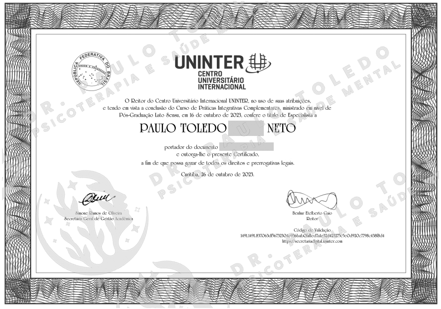 Dr. Paulo Toledo Neto - Especializa&ccedil;&atilde;o em Pr&aacute;ticas Integrativas Complementares pela UNINTER